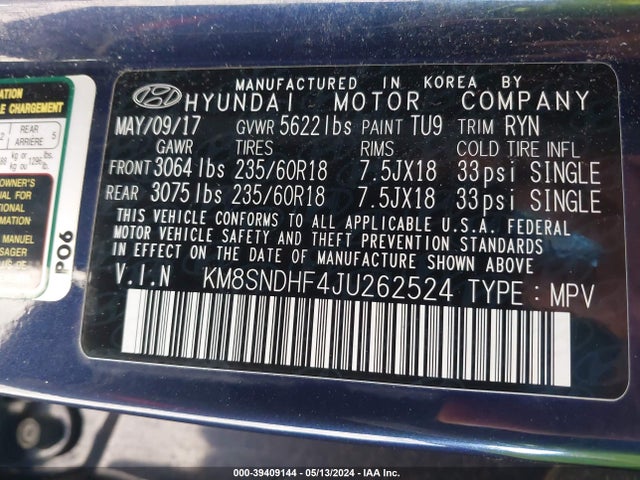 Hyundai Santa Fe Se 2018 KM8SNDHF4JU262524 Image 9
