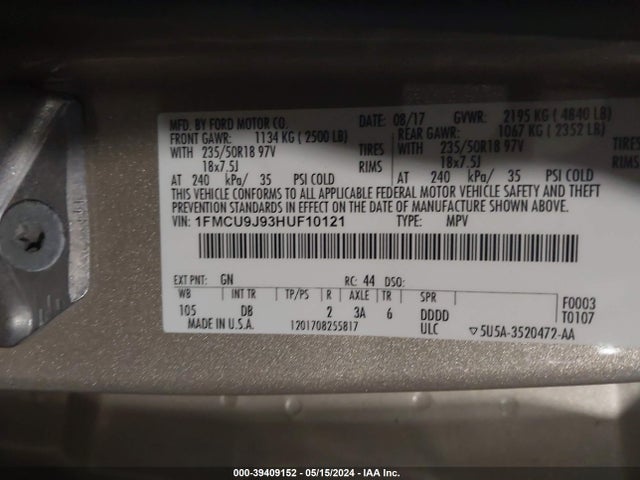 Ford Escape Titanium 2017 1FMCU9J93HUF10121 Image 9