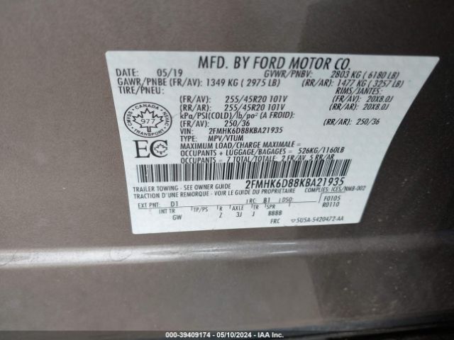 2FMHK6D88KBA21935 Ford Flex Limited