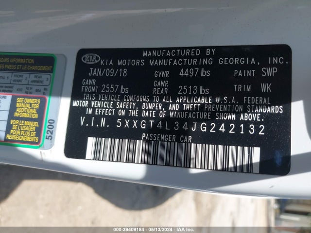 KIA Optima S 2018 5XXGT4L34JG242132 Image 9
