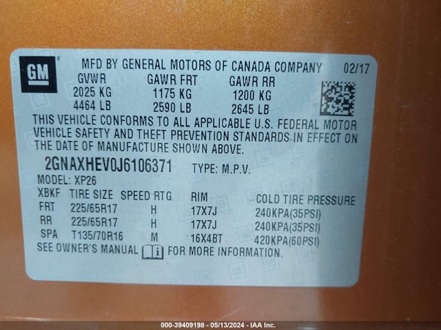 Chevrolet EQUINOX LS 2018 2GNAXHEV0J6106371 Image 9