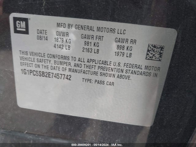 Chevrolet Cruze 1lt Auto 2014 1G1PC5SB2E7457742 Image 9