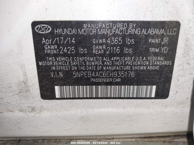 Hyundai SONATA GLS 2014 5NPEB4AC6EH935176 Image 9