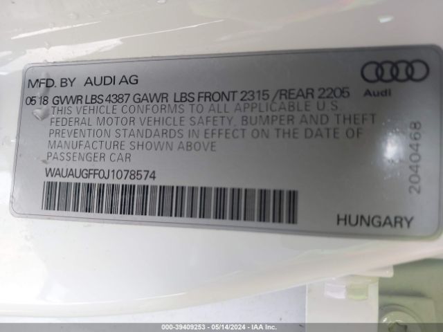 WAUAUGFF0J1078574 Audi A3 2.0t Premium/tech Premium