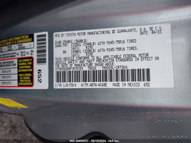 Toyota Tacoma Sr 2023 3TYRX5GN9PT079729 Image 9
