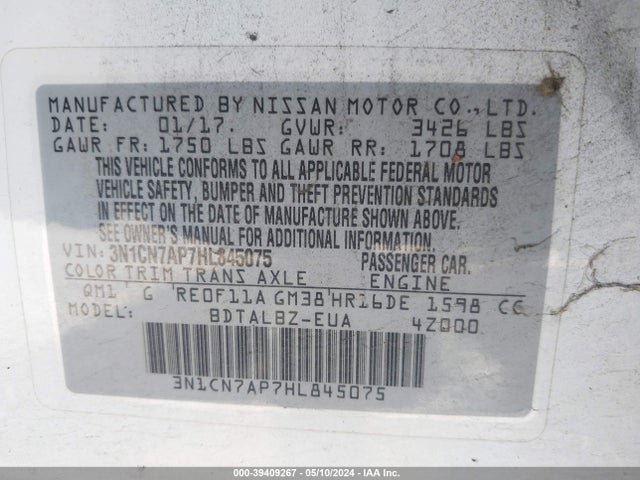 Nissan Versa 1.6 Sv 2017 3N1CN7AP7HL845075 Image 9