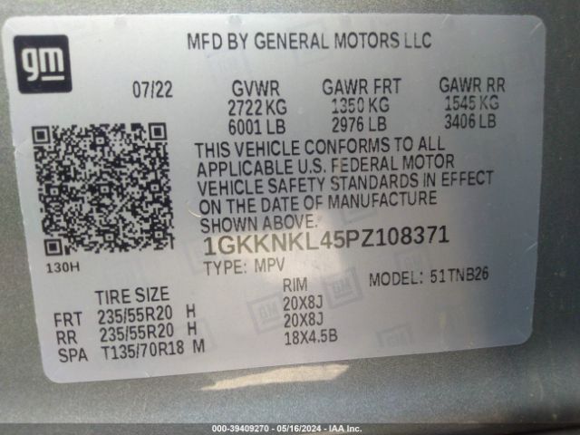 1GKKNKL45PZ108371 GMC Acadia Fwd Sle