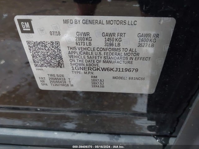 Chevrolet Traverse 1lt 2019 1GNERGKW6KJ119679 Image 9
