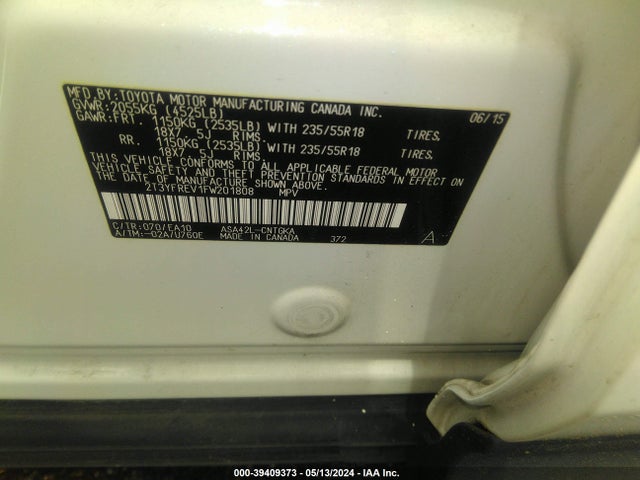 Toyota Rav4 Limited 2015 2T3YFREV1FW201808 Image 9