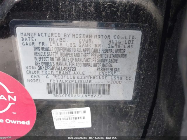3N1CP5BV5LL498723 Nissan Kicks S Xtronic Cvt