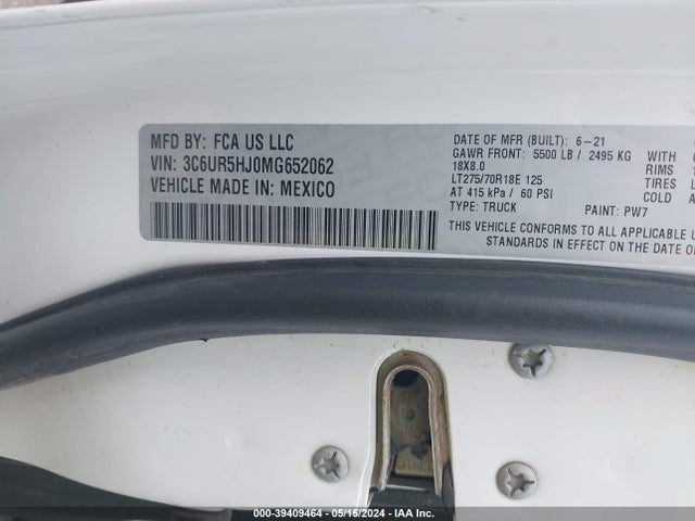RAM 2500 Tradesman  4x4 8' Box 2021 3C6UR5HJ0MG652062 Image 9
