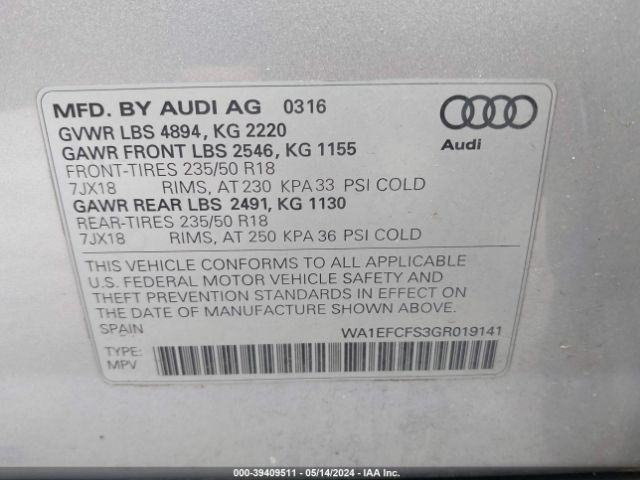 WA1EFCFS3GR019141 Audi Q3 2.0t Premium Plus