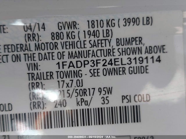Ford FOCUS SE 2014 1FADP3F24EL319114 Image 9