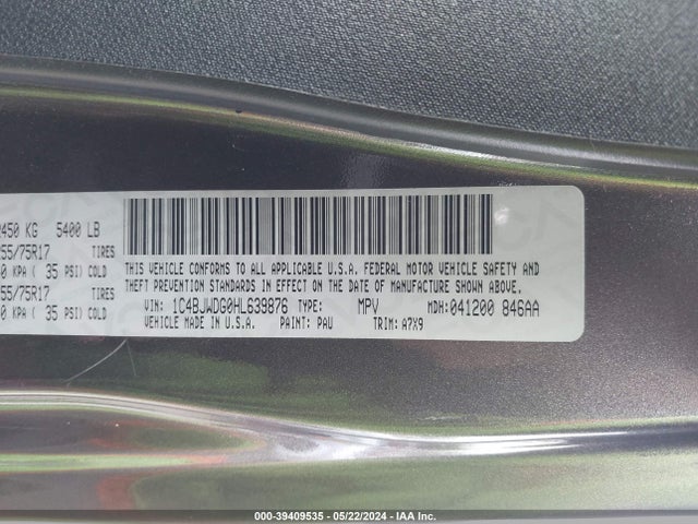1C4BJWDG0HL639876 Jeep Wrangler Unlimited Sport 4x4