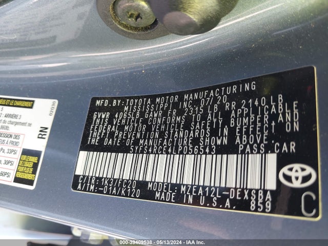 5YFS4RCE4LP056543 Toyota COROLLA SE