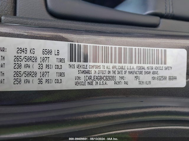1C4RJEAG8HC826991 Jeep Grand Cherokee Altitude 4x2