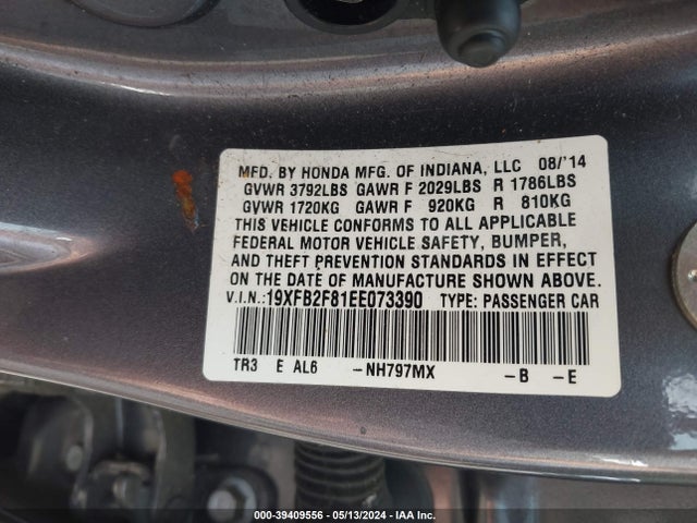 Honda CIVIC EX 2014 19XFB2F81EE073390 Image 9