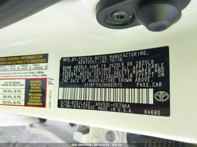 Toyota CAMRY XLE 2017 4T1BF1FK2HU693515 Image 9
