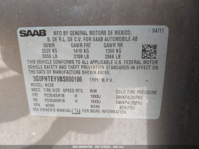 2011 SAAB 9-4X 3G0FNTEY9BS800106 Photo 8