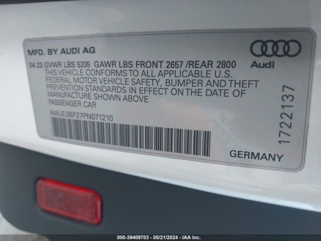 WAUE3BF27PN071210 Audi A6 Premium Plus 45 Tfsi Quattro S Tronic