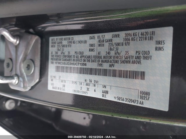 Ford Escape Titanium 2017 1FMCU0JD3HUC71556 Image 9