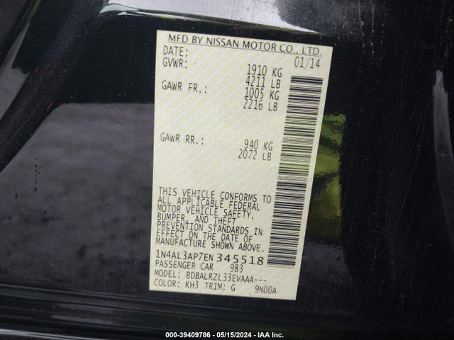 Nissan Altima 2.5 S 2014 1N4AL3AP7EN345518 Image 9