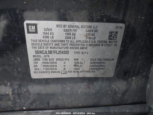 Chevrolet Trax Lt 2015 3GNCJLSB7FL254303 Image 9
