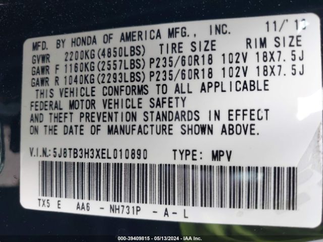 5J8TB3H3XEL010890 Acura RDX