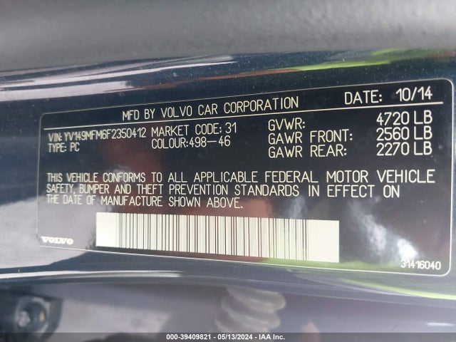 YV149MFM6F2350412 Volvo S60 T6 Platinum