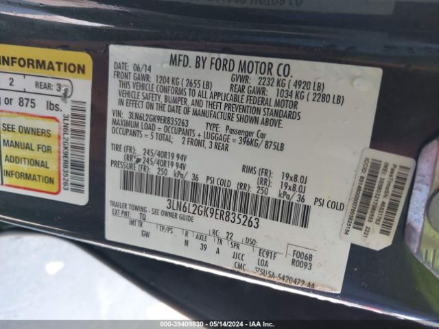 3LN6L2GK9ER835263 Lincoln MKZ