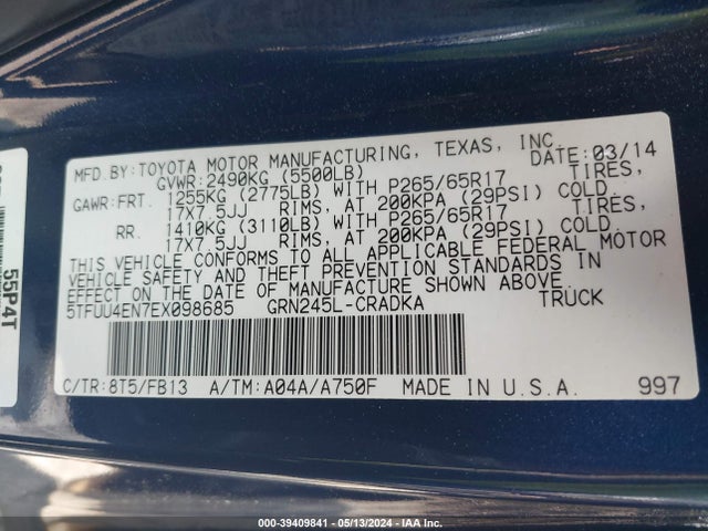 Toyota Tacoma Base V6 2014 5TFUU4EN7EX098685 Image 9
