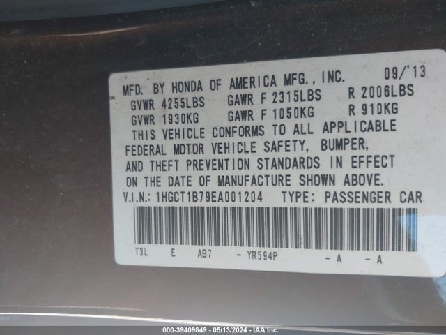 Honda ACCORD EX 2014 1HGCT1B79EA001204 Image 9