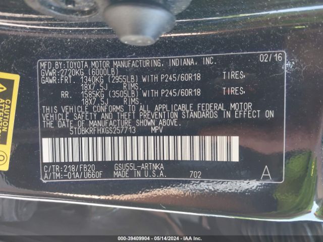5TDBKRFHXGS257713 Toyota Highlander Le V6