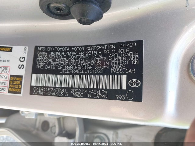 Toyota COROLLA LE 2020 JTDEPRAE0LJ101022 Image 9