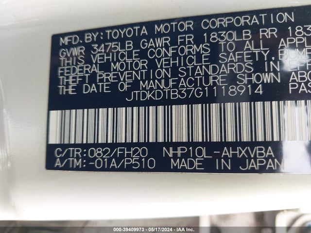 Toyota Prius C One 2016 JTDKDTB37G1118914 Image 9