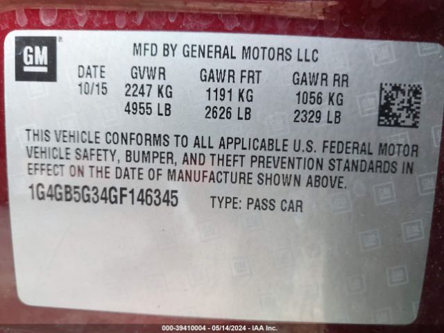1G4GB5G34GF146345 Buick Lacrosse Leather