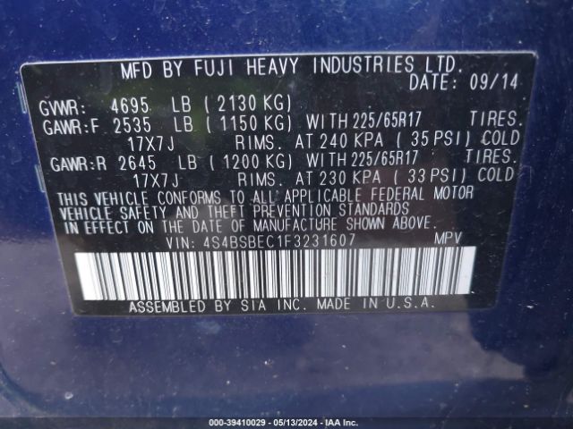 4S4BSBEC1F3231607 Subaru Outback 2.5i Premium