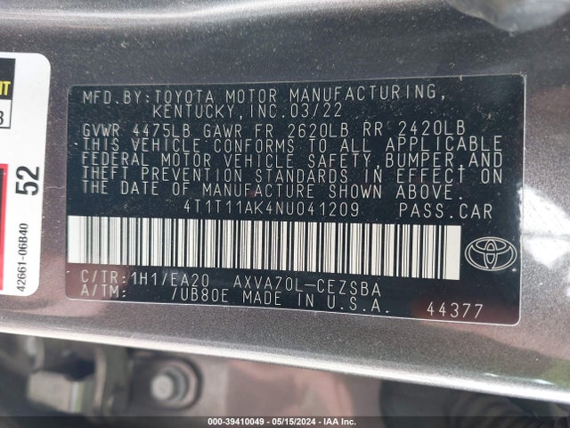 Toyota CAMRY SE 2022 4T1T11AK4NU041209 Image 9