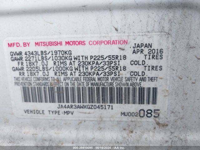 JA4AR3AWXGZ045171 Mitsubishi Outlander Sport 2.4 Se