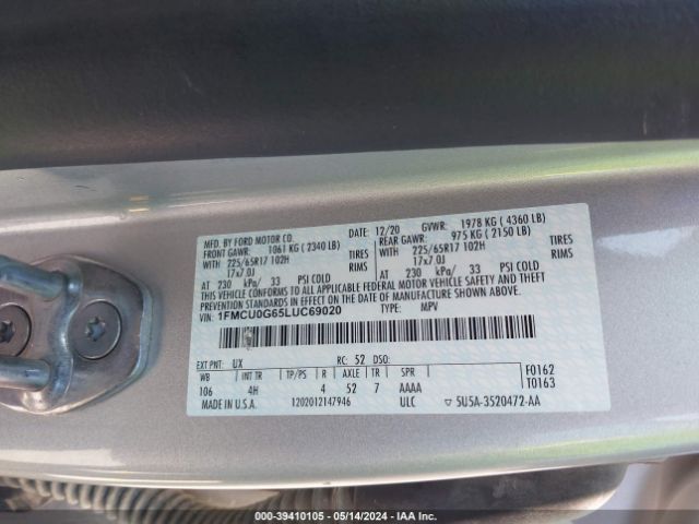 1FMCU0G65LUC69020 Ford ESCAPE SE