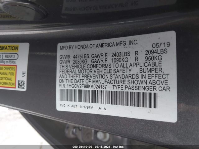 1HGCV2F98KA024187 Honda Accord Touring 2.0t