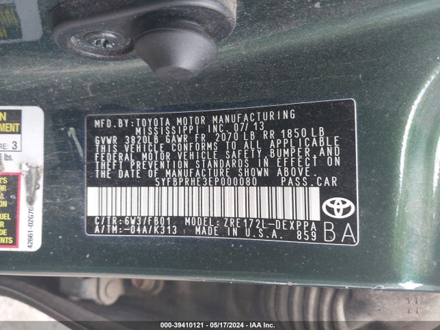 Toyota Corolla Le Eco Plus 2014 5YFBPRHE3EP000080 Image 9