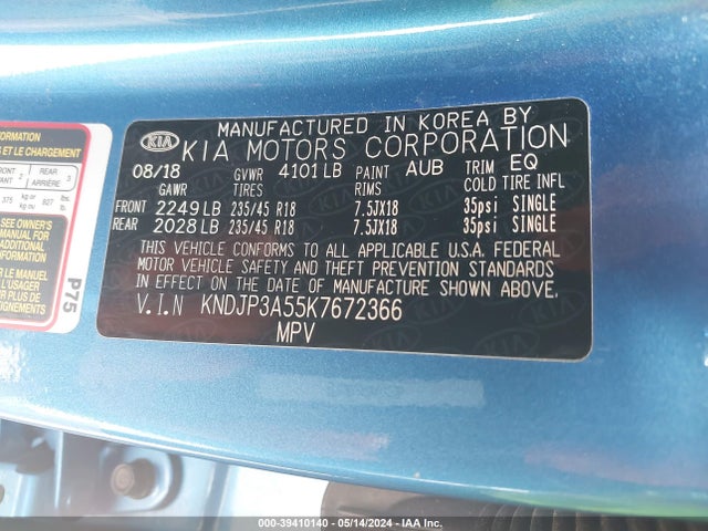KIA SOUL + 2019 KNDJP3A55K7672366 Image 9