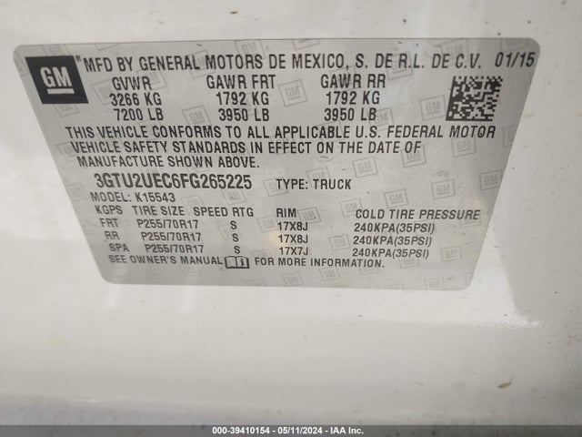 GMC Sierra 1500 Sle 2015 3GTU2UEC6FG265225 Image 9