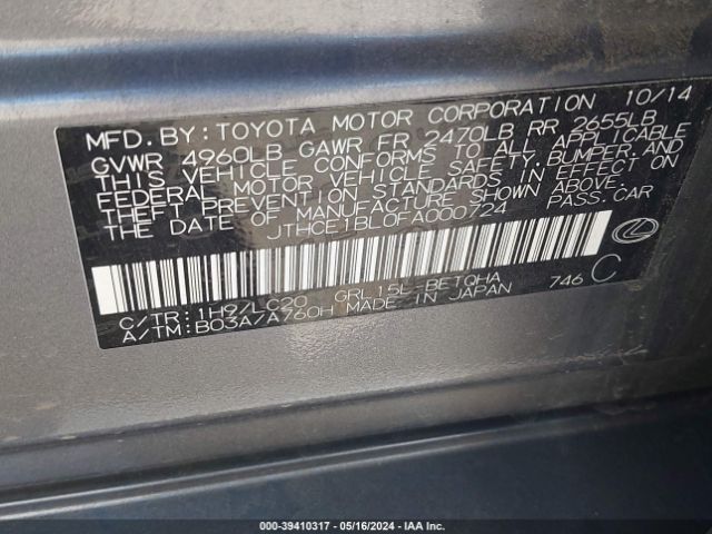 JTHCE1BL0FA000724 Lexus GS 350