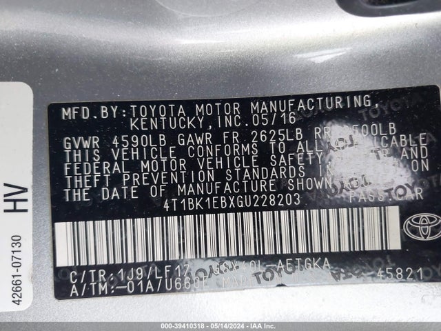 Toyota Avalon Xle Premium 2016 4T1BK1EBXGU228203 Image 9
