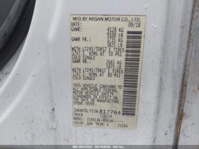 1N6BF0LY3JN817764 Nissan Nv Cargo Nv2500 Hd Sv V6