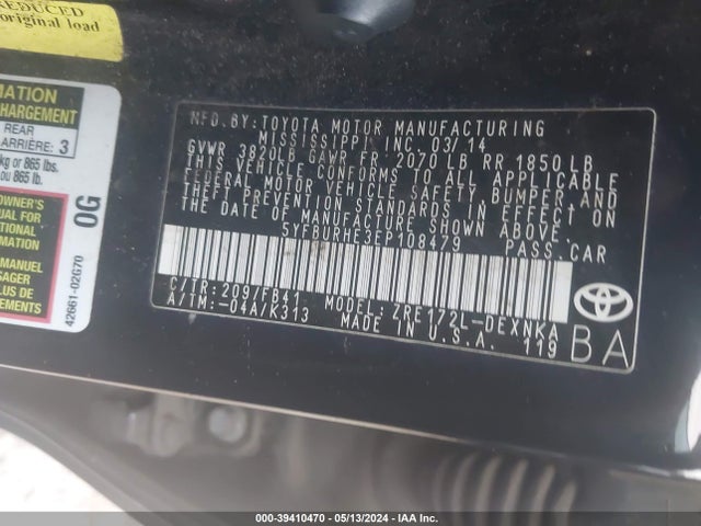 Toyota COROLLA LE 2014 5YFBURHE3EP108479 Image 9