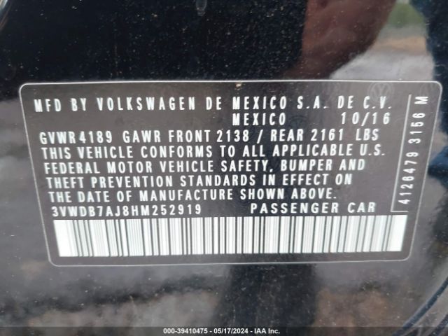 3VWDB7AJ8HM252919 Volkswagen Jetta 1.4t Se