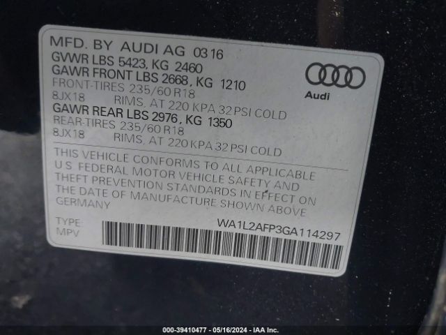 WA1L2AFP3GA114297 Audi Q5 2.0t Premium